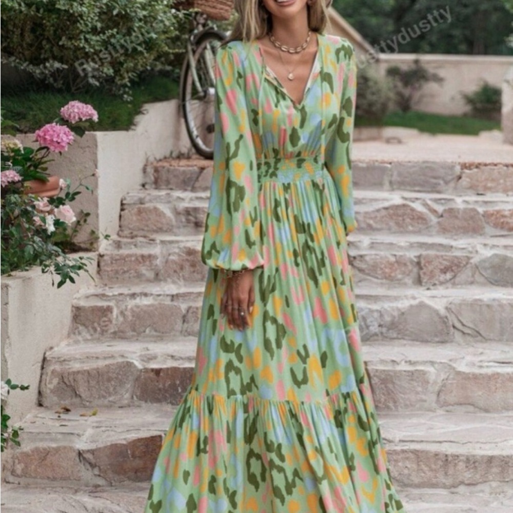 Green and Pink Maxi Dress